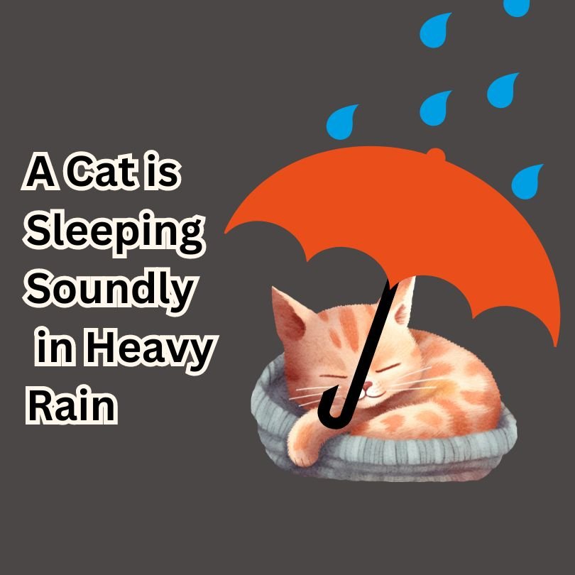 A Cat is Sleeping Soundly in Heavy Rain